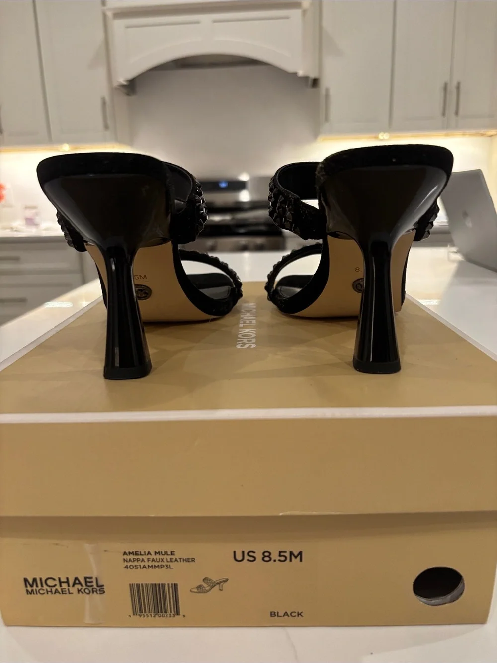 Michael Kors Black Studded Double-Strap Mule Heels
